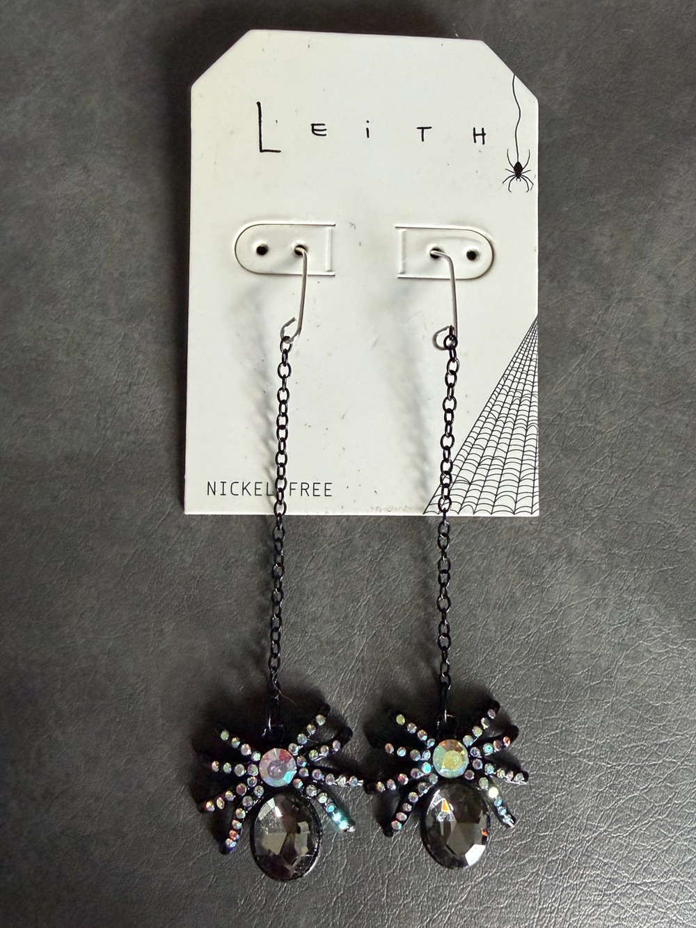 Leith Black Spider Drop Earrings Rhinestones Halloween Crystal NWT